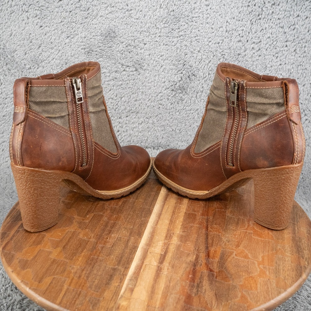Timberland Ankle Boots Women 8.5 Brown‎ High Heel Chunky Zip Up Buckle Ortholite - Picture 6 of 7